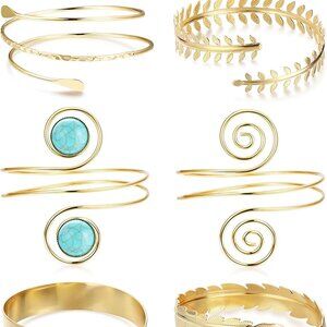 8 Pack Arm Cuffs for Women Silver Gold Adjustable Metal Jewelry Set